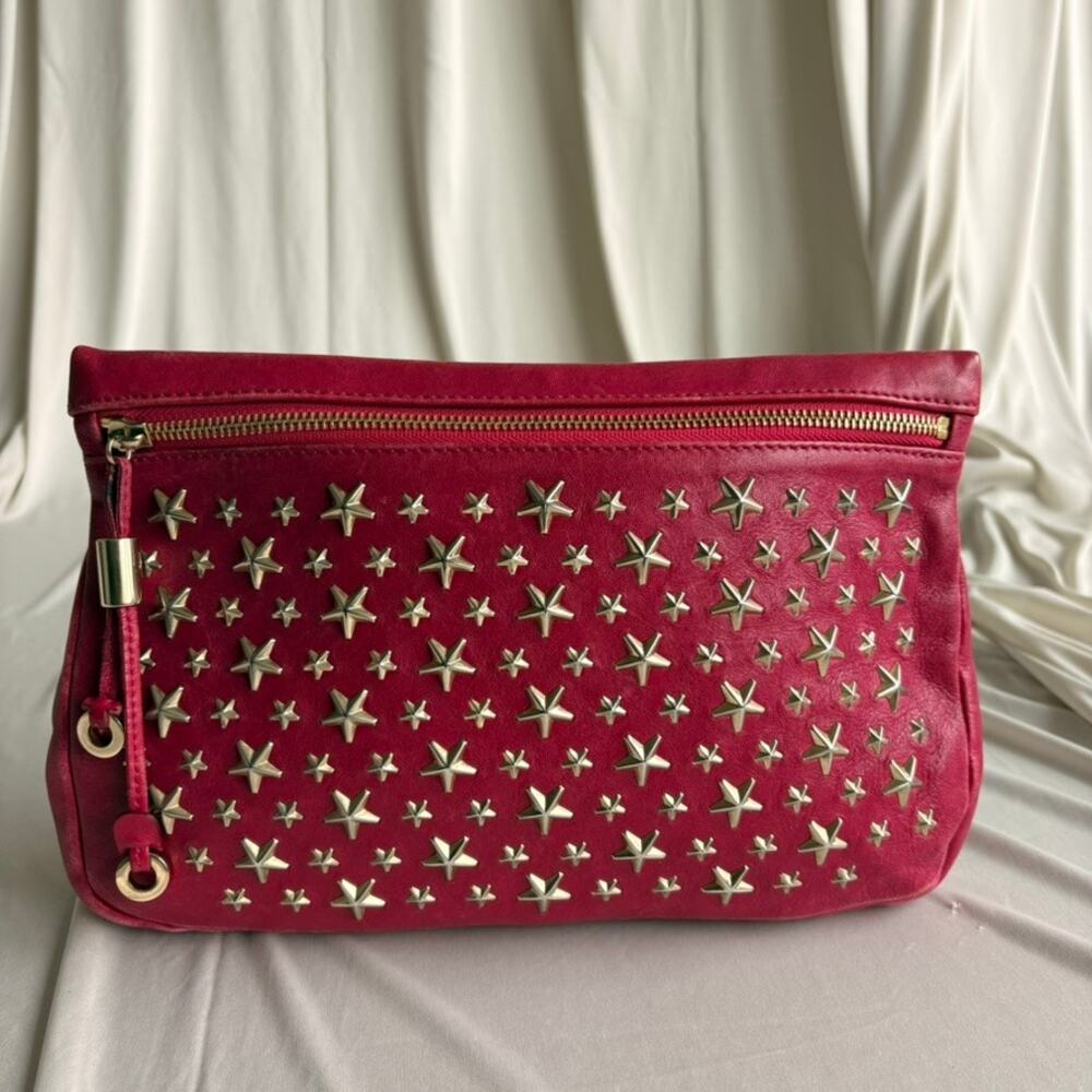 Jimmy Choo Star Stud Clutch - Raspberry Pink Leather, Gold Hardware
